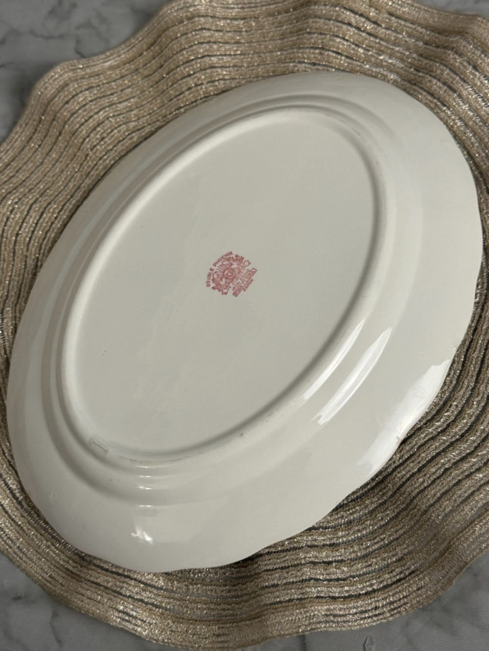 Vintage Pink Red Floral Ironstone Oval Serving Platter 12.5” Cottagecore Chic - Picture 6 of 6